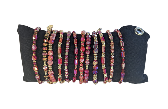 ZILLA Glas Armbandjes Rood/Oranje tinten met Goud (12 stuks)