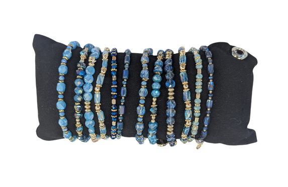 ZILLA Glas Armbandjes Blauw tinten met Goud (12 stuks)