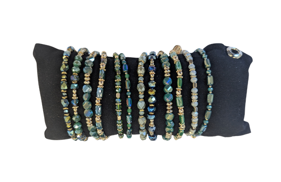 ZILLA Glas Armbandjes Groen tinten met Goud (12 stuks)