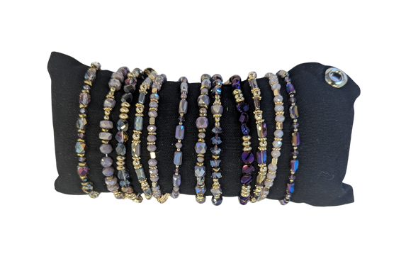 ZILLA Glas Armbandjes Paars/Lila tinten met Goud (12 stuks)