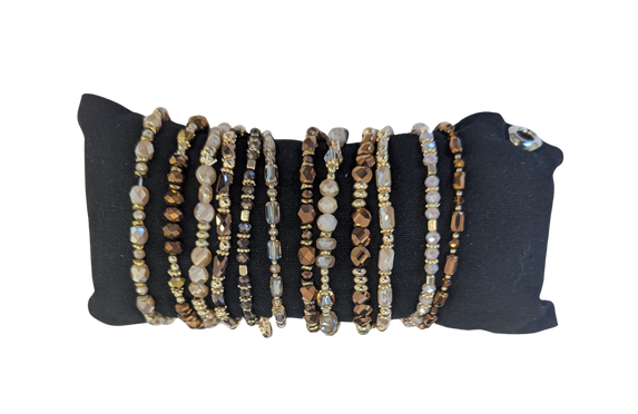 ZILLA Glas Armbandjes Naturel/Bruin tinten met Goud (12 stuks)