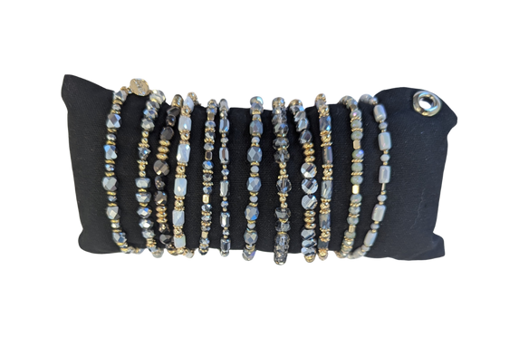 ZILLA Glas Armbandjes Grijs tinten met Goud (12 stuks)