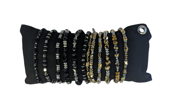 ZILLA Glas Armbandjes Zwart met Zilver (12 stuks)