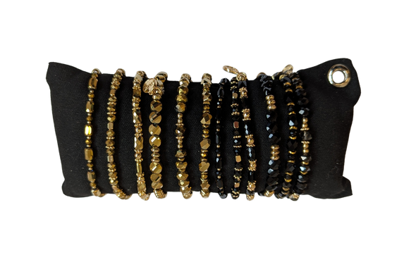 ZILLA Glas Armbandjes Zwart met Goud (12 stuks)